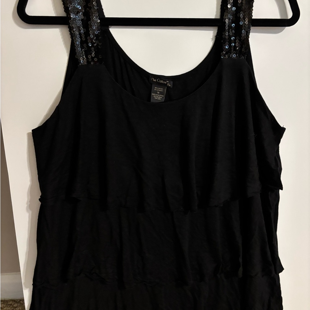Nue Options Black Sequin Ruffled Tank Top